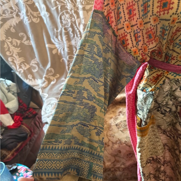 Multicolor Vintage Indian Sari Silk Kimono OS - Picture 5 of 6